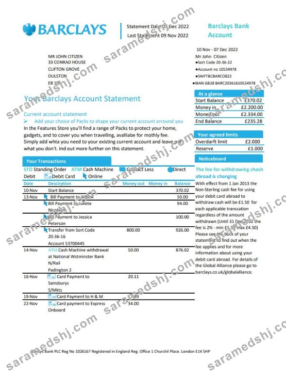 United Kingdom Barclays account st version 1